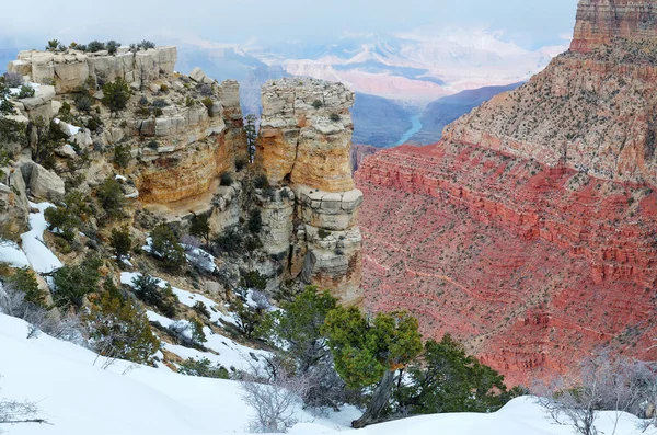 Widok na panoramę Wielkiego Kanionu w zimie śnieg — Zdjęcie stockowe