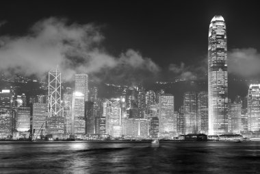 Hong Kong skyline black and white clipart