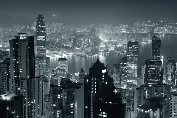 Hong Kong por la noche en blanco y negro —  Fotos de Stock