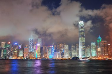 Hong Kong at foggy night clipart