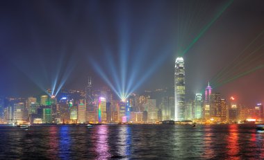 Hong Kong skyline at night clipart