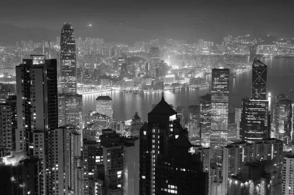 Hong Kong di notte in bianco e nero — Foto Stock