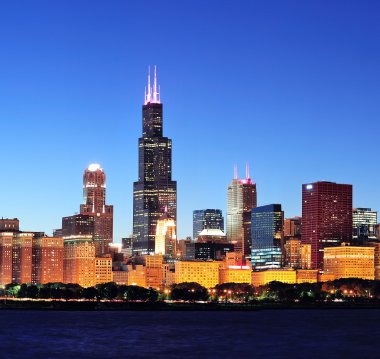 Chicago skyline at dusk clipart