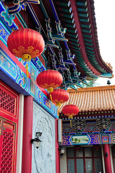 Chinese temple in Hong Kong with pagoda style architecture