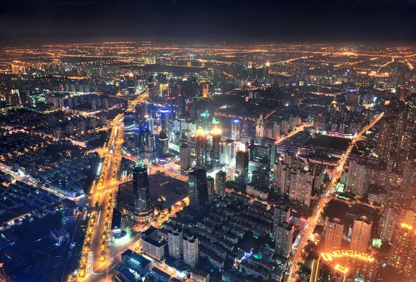 Shanghai nacht luchtfoto — Stockfoto