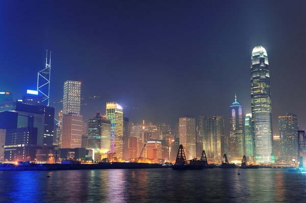 Hong Kong urban skyline panorama at night