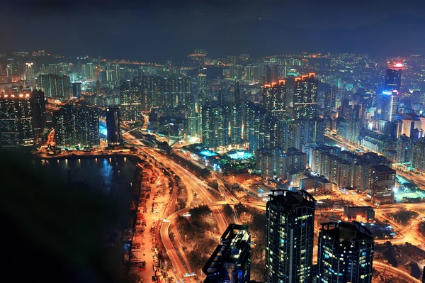 Hong Kong Antenne Nacht — Stockfoto