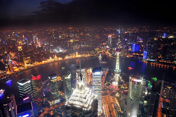 Shanghai gece havadan görünümü — Stok fotoğraf
