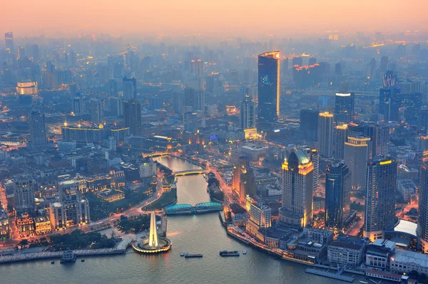 Shanghai antena ao pôr-do-sol — Fotografia de Stock