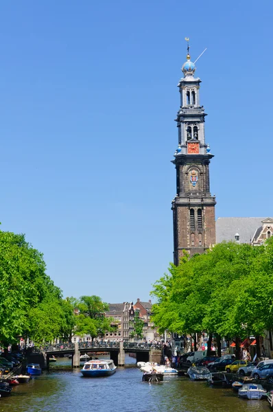 Westerkerk ve prinsengracht, Amsterdam, Hollanda — Stok fotoğraf