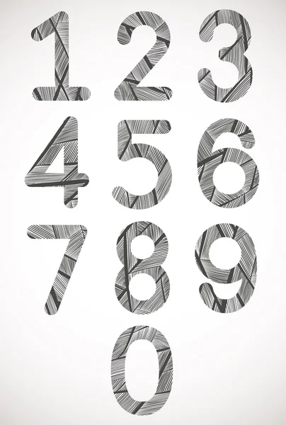 Набор цифр в стиле ретро с текстурой линий рисунка . — стоковый вектор