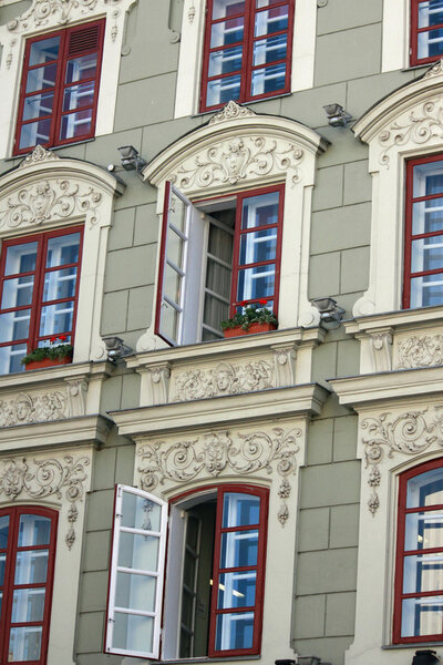 The facade of the building with windows