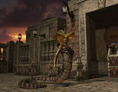 Snake being in the temple clipart