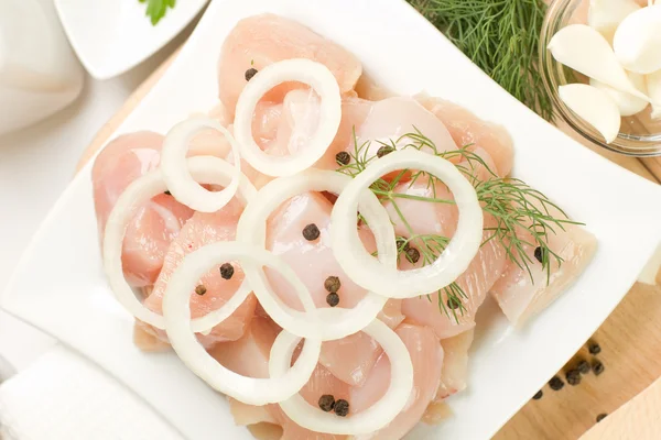 Cooking of raw chicken breast — Stock Photo, Image