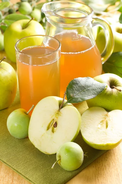 リンゴ ジュースや新鮮な果物の葉を持つ — ストック写真
