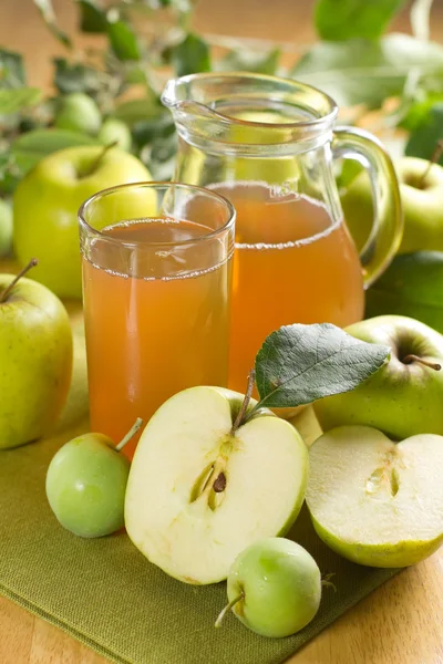 Sok jabłkowy i świeże owoce z liści — Zdjęcie stockowe
