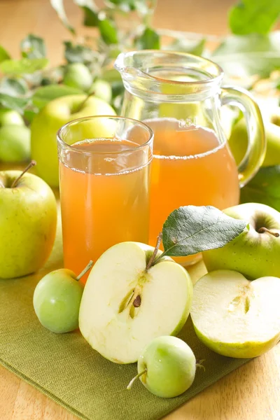 Succo di mela e frutta fresca con foglie — Foto Stock