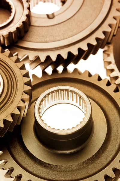 Steel cogs meshing together — Stock Photo, Image