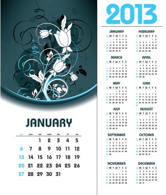 2013 takvim. Ocak.