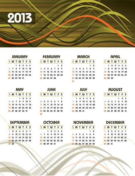 2013 Calendar. Vector Eps10. — Stock Vector