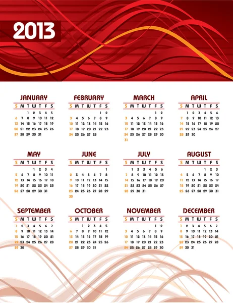 2013 Calendar. Vector Eps10. — Stock Vector