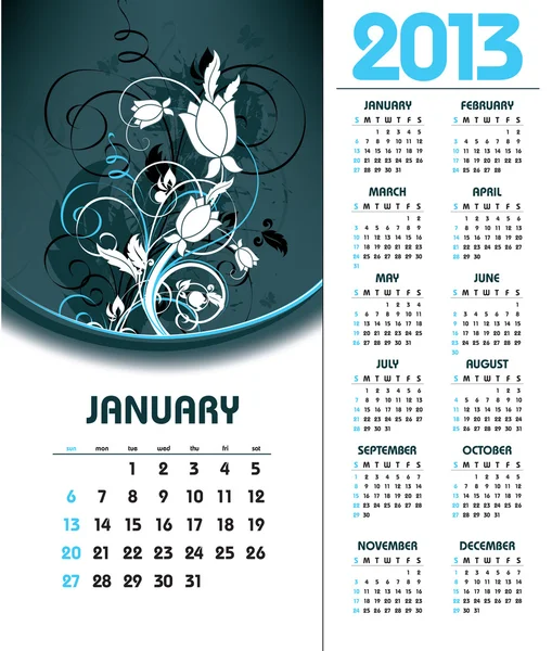 Календарь 2013 года. Январь . — стоковый вектор