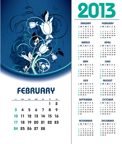 Calendário de 2013. Fevereiro . — Vetor de Stock