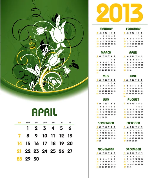 Календарь 2013 года. Апрель . — стоковый вектор
