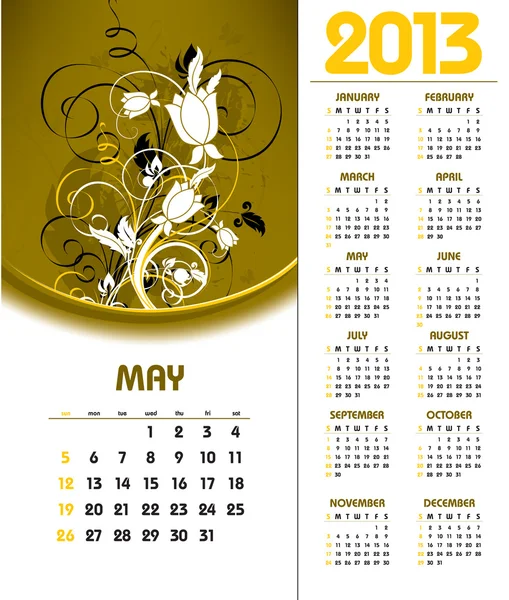 Календарь 2013 года. Май . — стоковый вектор