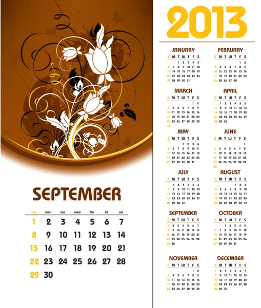 2013 Calendar. September. — Stock Vector