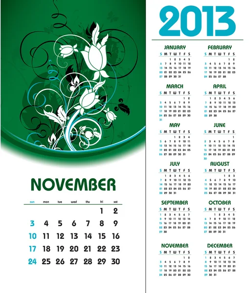 2013 Calendar. November. — Stock Vector