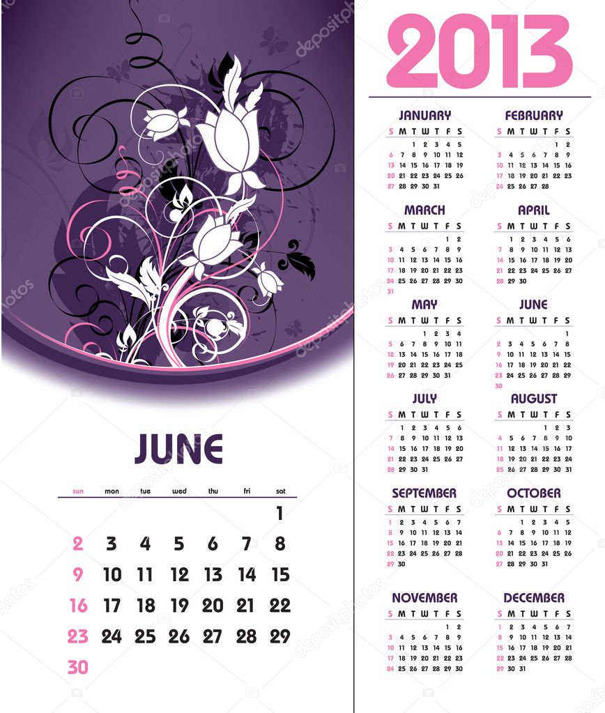 2013 Calendar. June.