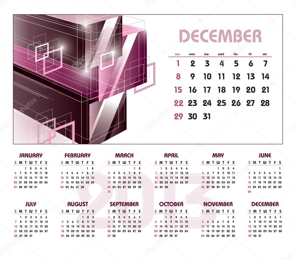 2013 Calendar. December.