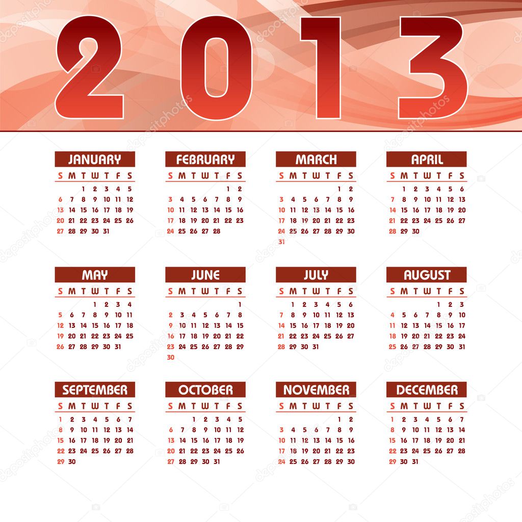 2013 Calendar. Vector Eps10.