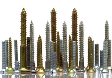 A set of silver and golden screws clipart