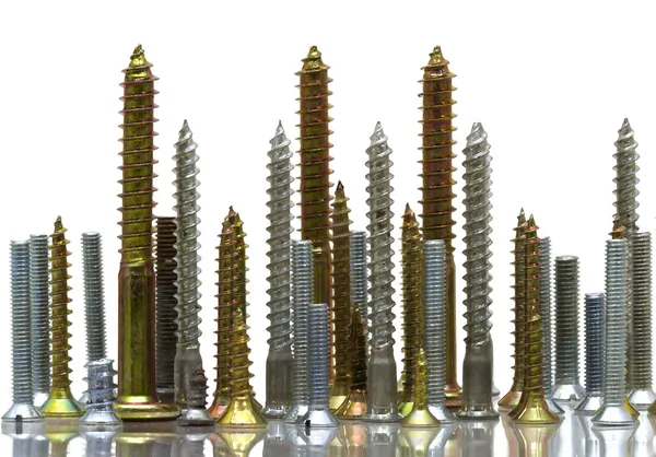 A set of silver and golden screws — Stock Photo, Image