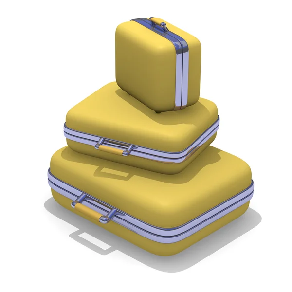 Žlutá kufry na bílé, 3d obraz — Stock fotografie