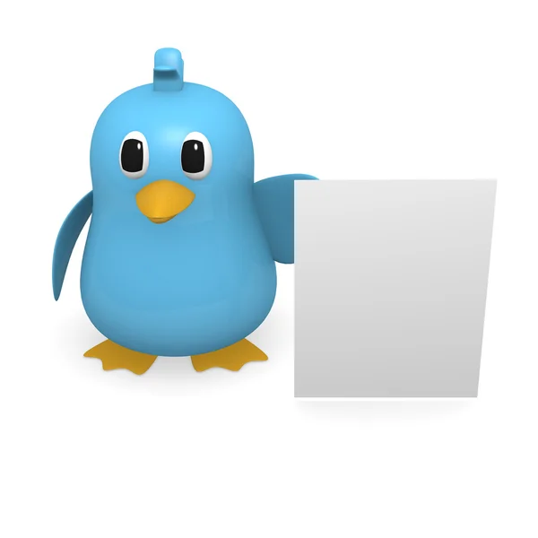 Blue bird with a blank sign — Stock Photo, Image