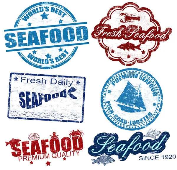 Seafood stamps — Stock Vector