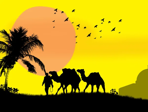 Kamelen in de sahara — Stockvector