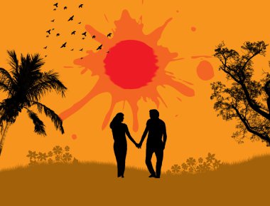 Lovers in a tropical landscape clipart