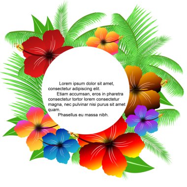 Palm leafs and hibiscuses frame clipart
