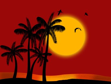 Sunset on tropical paradise clipart