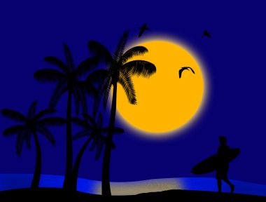 Sunset on tropical paradise clipart