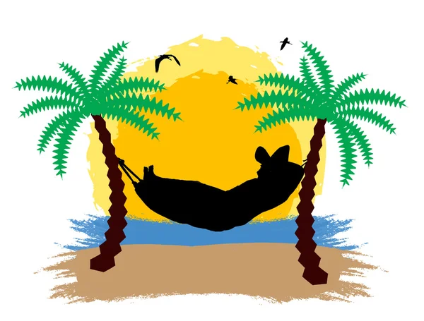 Palmiers et hamac sur lieu tropical — Image vectorielle