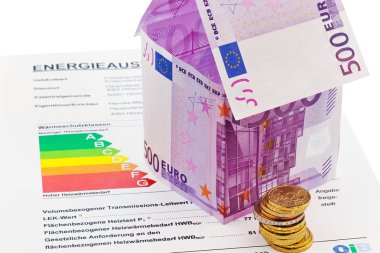 House from â‚¬ banknotes and energy performance certificate clipart