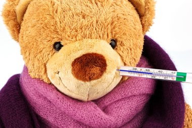 Teddy bear with thermometer clipart