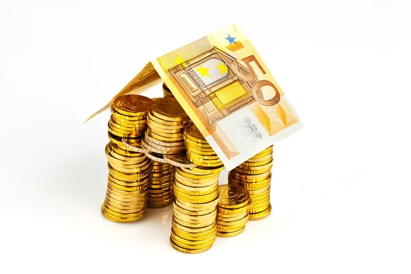 House from â‚¬ coins from money — Zdjęcie stockowe