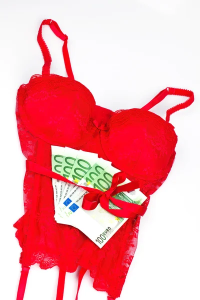 Rode lingerie met rekeningen — Stockfoto