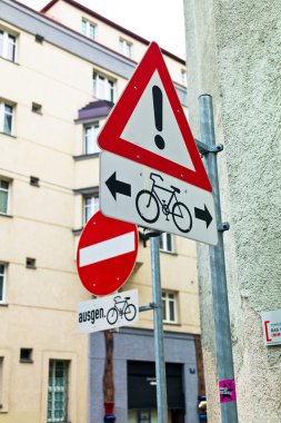 Road signs for bicycle lanes clipart